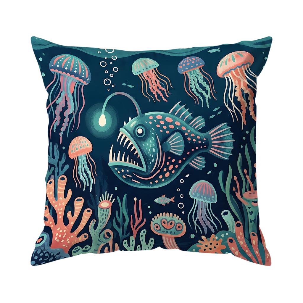 1,4 Pcs Abstract Marine Organisms Single-Sided Printed Pillowcase Cushion Cover,Suitable For Living Room,Bedroom,Car Decoration