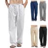 Mens Cotton Linen Long Pants Summer Drawstring Trousers Leisure Resort Trousers Men Thin Oversized Loose Straight Leg Pant