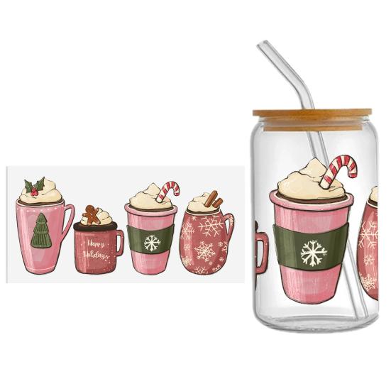 Наклейка на чашку Рождественская елка Санта-Клаус Водонепроницаемая самоклеящаяся Отличная липкость Противоскользящая прозрачная печать Кофейная чашка УФ DTF наклейка