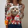 Christmas Limited Edition Women's 3D Christmas Gift Kitten Print Round Neck Long Sleeve Hoodie Fashion Casual Long Sleeve Top