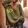 Autumn/Winter Heart-Patterned V-Neck Sweater Women's Casual Oversized Long-Sleeve Pullover Knit Top