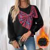 New Style Sweet Style Pattern Bow Spliced Plus Velvet Thickened Black Sweatshirt