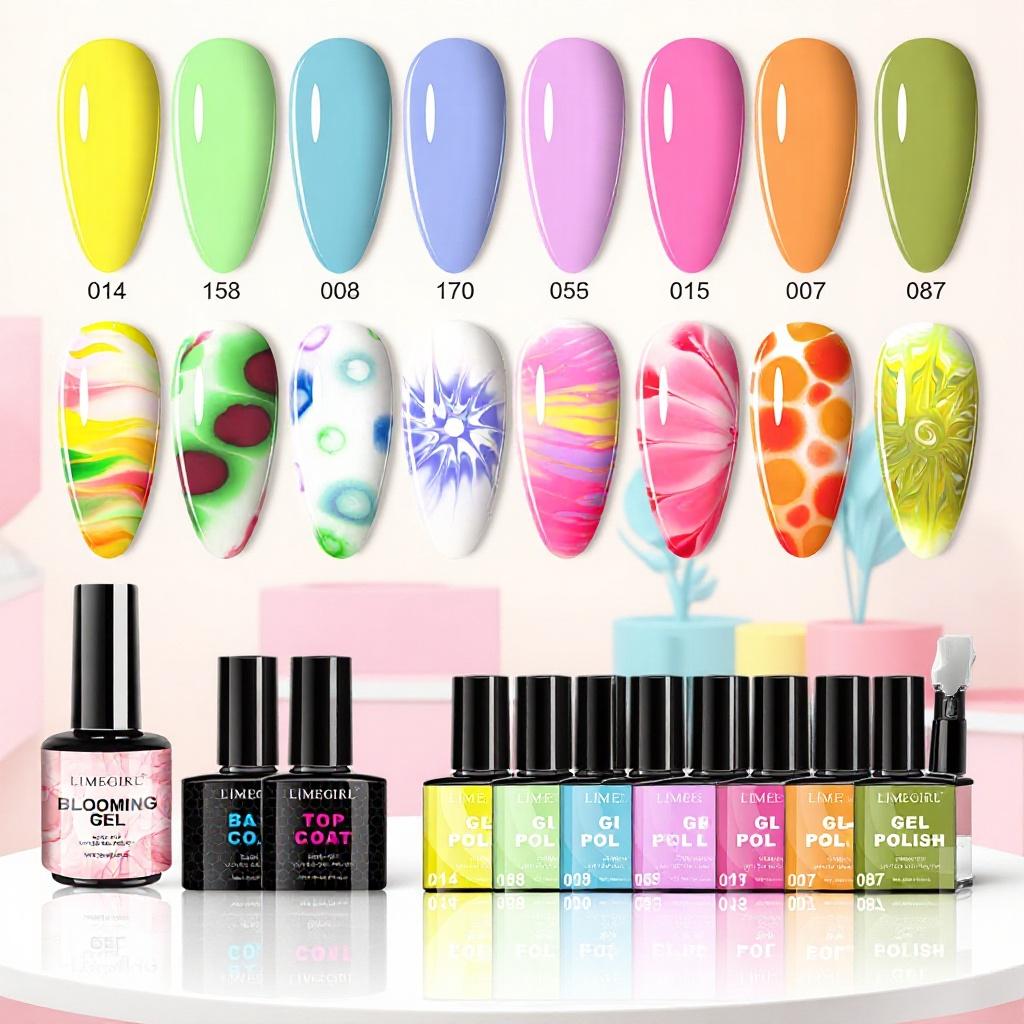 8 Color Marbling Gel Nail Polish Set, Trending Colors Soak Off Gel Nail Art Kit with No Wipe Top Coat