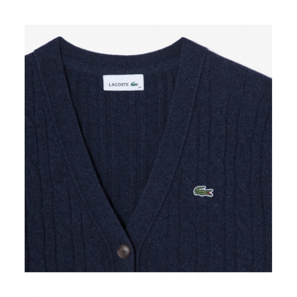 LacoSte Women S Cable V Neck Cardigan [naVy]