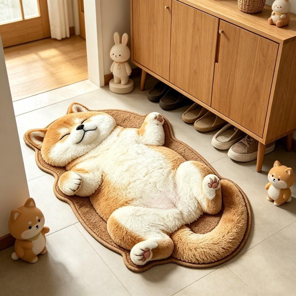 Water Absorption Cat-Shaped Area Rug Non-Slip Design Cartoon Floor Mat for Living Rooms