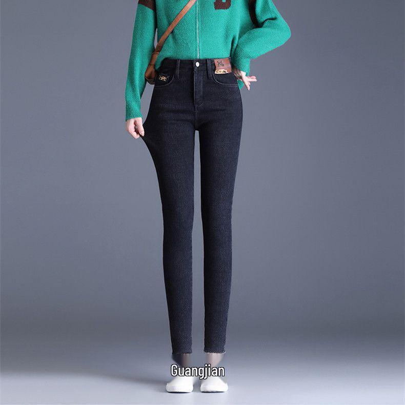Женские теплые джинсы скинни с высокой посадкой и флисовой подкладкой