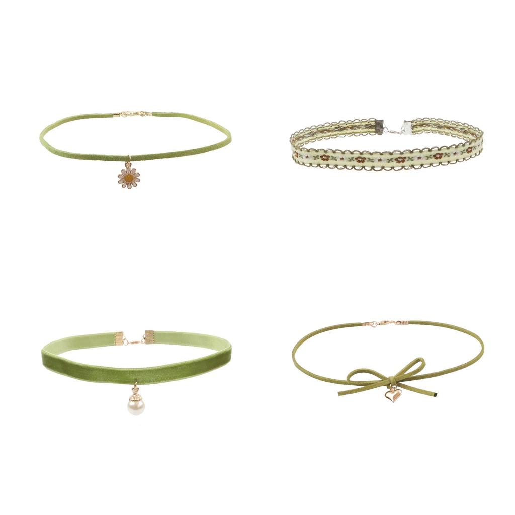 Ожерелье-чокер с бантом в виде сердца в стиле лесной девушки зеленого персика