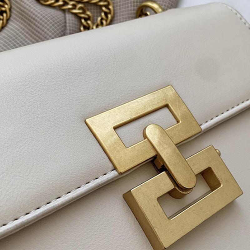 Minimalist Metal Decor Chain Single Shoulder Bag Square Elegant PU Crossbody Bag Woman's Trendy Flap Handbags Phone Purse CLE