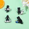 Cartoon White Black Return Board Cat Alloy Brooch Metal Pin Bag Accessory Badge Pines Metálicos for Hats Clothing Bags Sewing