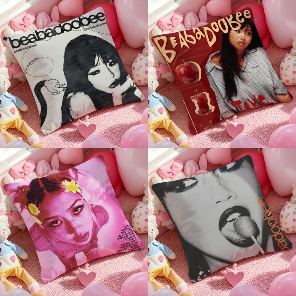 Pretty Singer BBeabadoobee Cushion Cover Antidustmite Pillowcase Invisible Zipper Silky Short Plush Sofa Cushion Cover