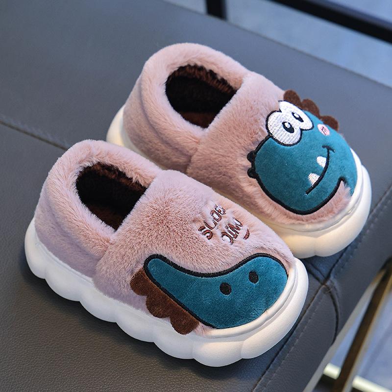 Children's Cotton Slippers for Winter, Boys' Dinosaur Indoor Home, Girls' Baby, Children's Anti Slip Parent-child Cotton Shoes