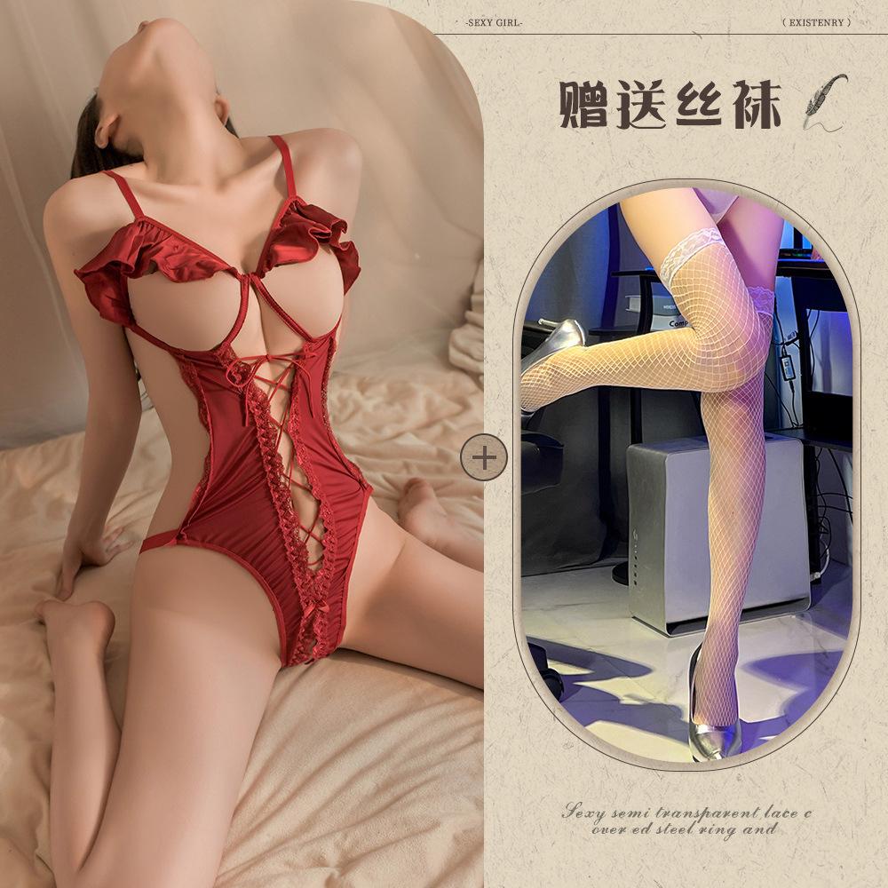 Sex Underwear Suspender Lace Seduction onesie Gather Transparent Uniform Pajamas Sex'Fun Underwear Feminine Glamour