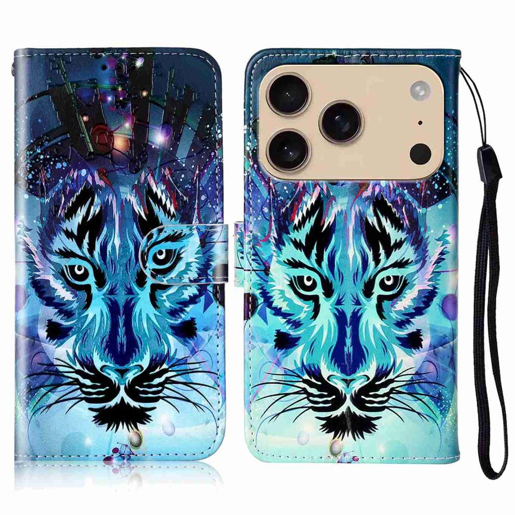 For iPhone 17 Pro Case Pattern Leather Wallet Phone Cover with Strap