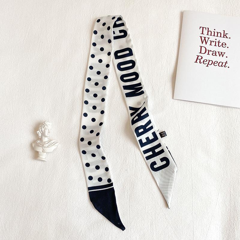Korean Version of Sweet Polka Dot Fashionable Small Scarf for Women with Long Thin Narrow Streamers Long Silk Scarf Headband Tie Bag
