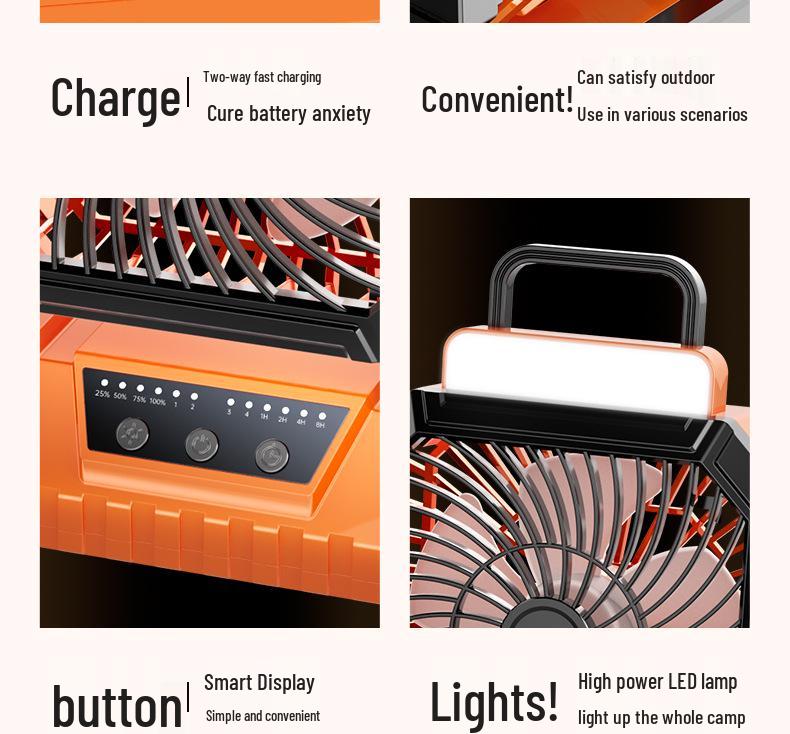 Portable USB Rechargeable Camping Fan with LED Light