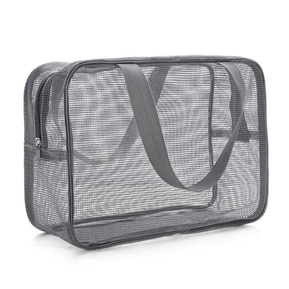 Portable Grey Blue Mesh Shower Bag Mesh Beach Makeup Handbag Leaking Water Foldable Gym Tote Bag Bathroom Shower Organizer