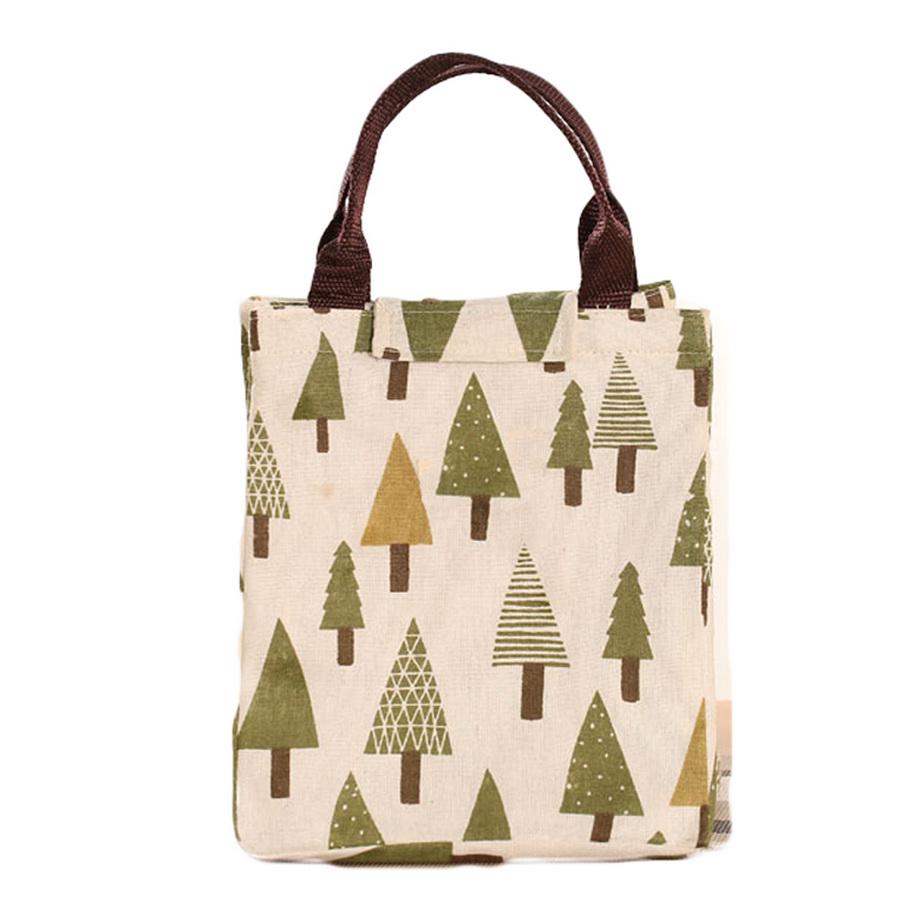 Печать милой многоразовой хлопчатобумажной сумки для обеда изолированная сумка-холодильник пакет коробки для завтрака