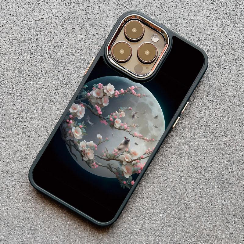 Роскошный чехол для телефона 'Луна на ветке' из мягкого силикона для iphone 16 13 12 11 Pro Max 15 14 Pro Max Plus XR X XS 7 8 plus SE2