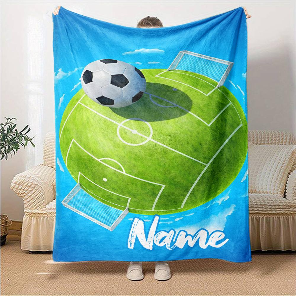 Custom Name Soccer Theme Printed Blanket - Perfect for Couch, Bed, Travel & Outdoor Use | Machine Washable, Cozy & Durable.