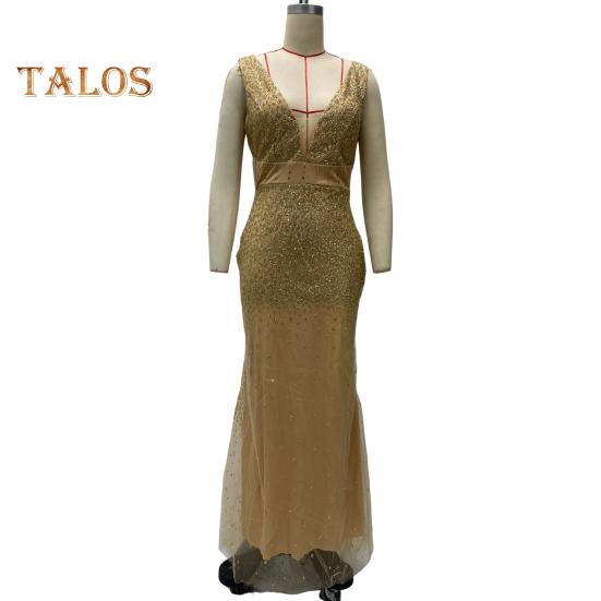 Женское вечернее платье с V-образным вырезом и сеткой в ​​стиле пэчворк без рукавов с разрезом в форме русалки Slim Fit для выпускного вечера, банкета, невесты, макси-платье