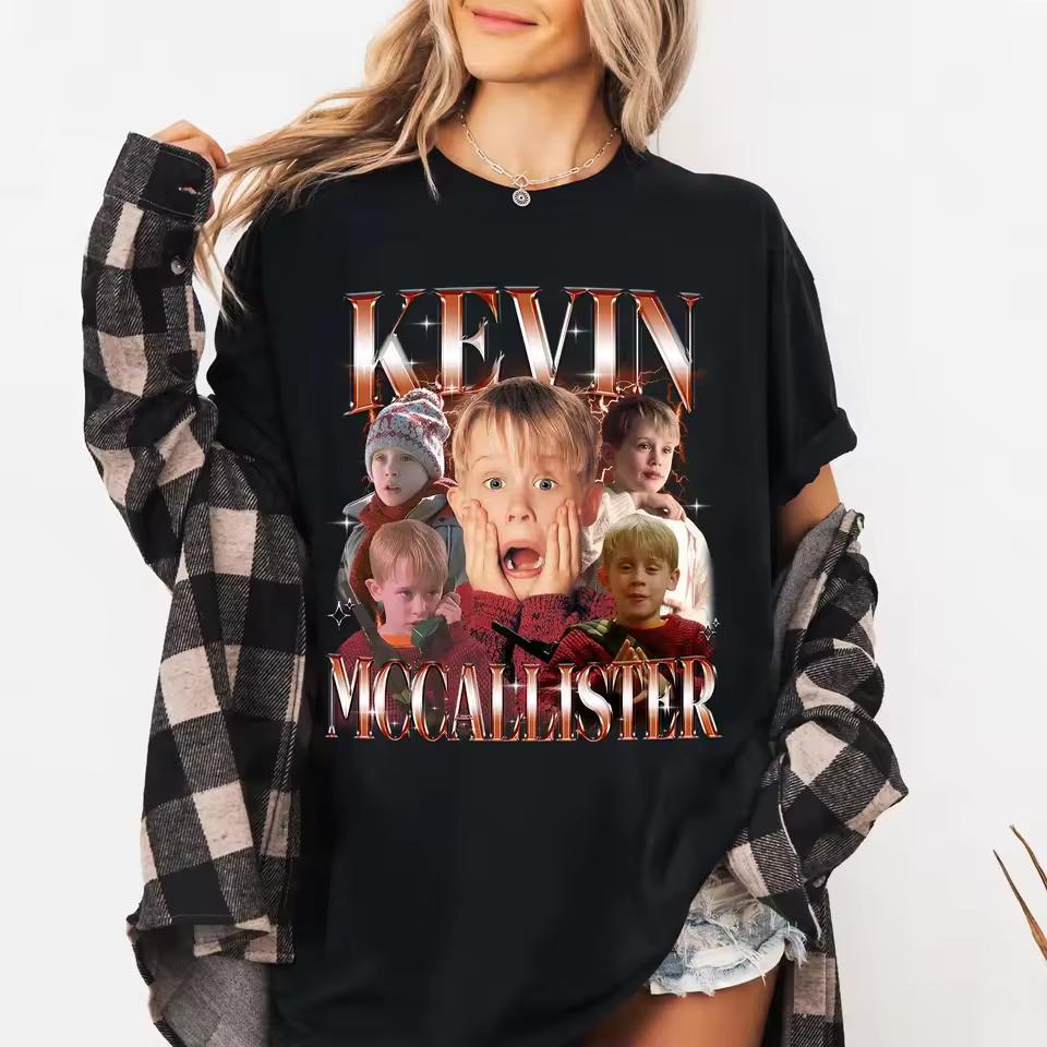 Home Alone Movie Shirt Kevin McCallister 90s Christmas Graphic Summer Men's and Women's Loose and Breathable T-shirt Top