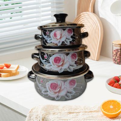 Набор из 3 эмалированных кастрюль с крышками и ручками для приготовления супа дома