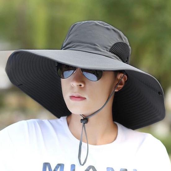 Мужская шляпа рыбака с большой полостью, защитой от ультрафиолета и солнечных лучей, с сеткой, ветрозащитным ремешком, защитой полей, быстросохнущая