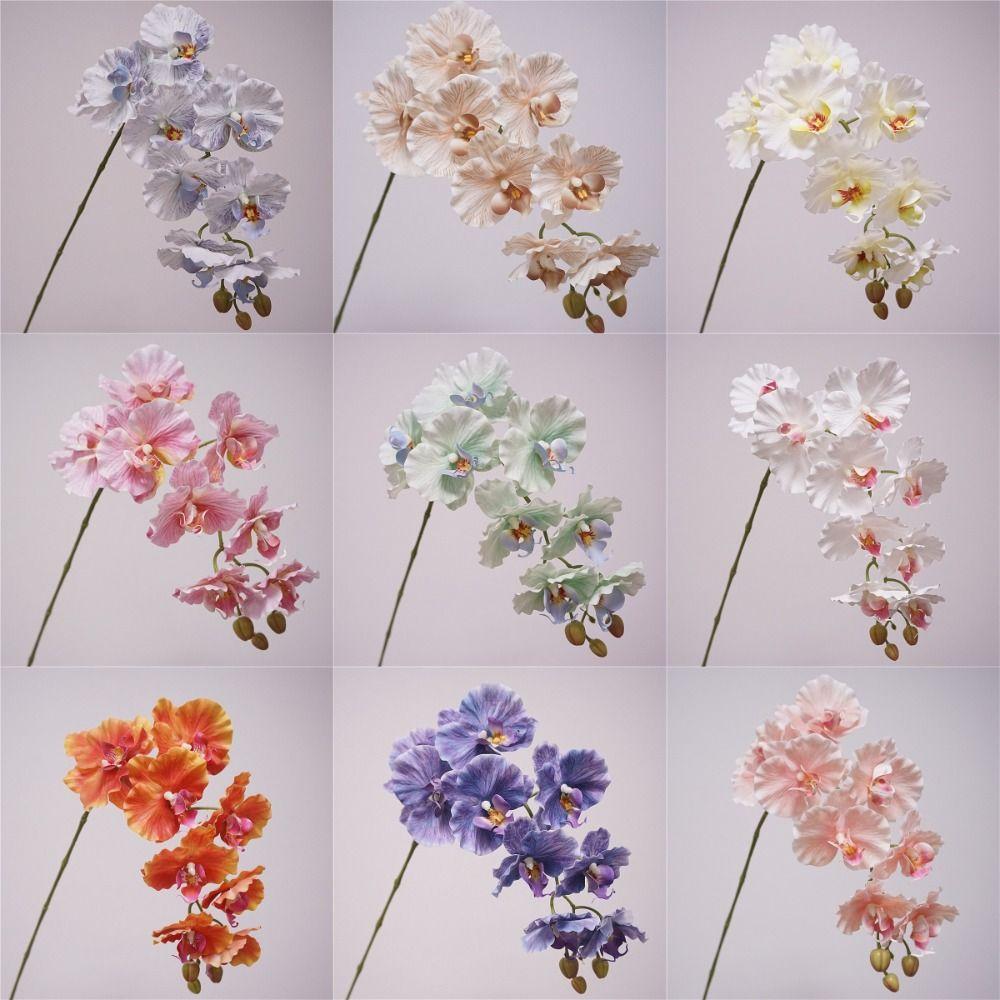 Iron Wire Inner Lining Artificial Butterfly Orchid 9 Heads Silk Flower Wedding Decoration