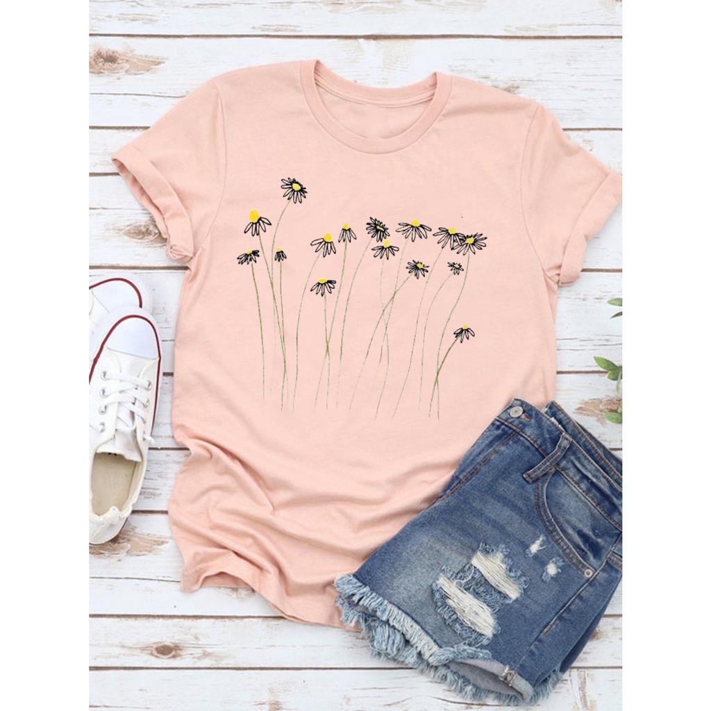 Women's Fashion Short-sleeved Casual T-shirt Clothes Summer  Clothing Ladies Print Graphic Tops