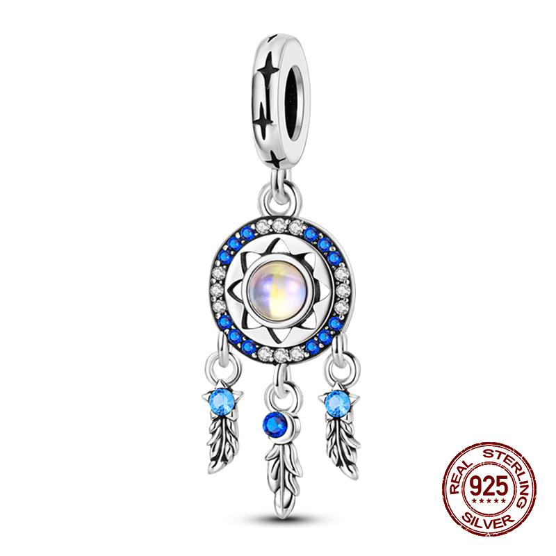 100% оригинальное серебро 925 пробы с перьями, красочные подвески в виде ловца снов, подвески, подходят для оригинальных браслетов 925, ювелирные изделия своими руками