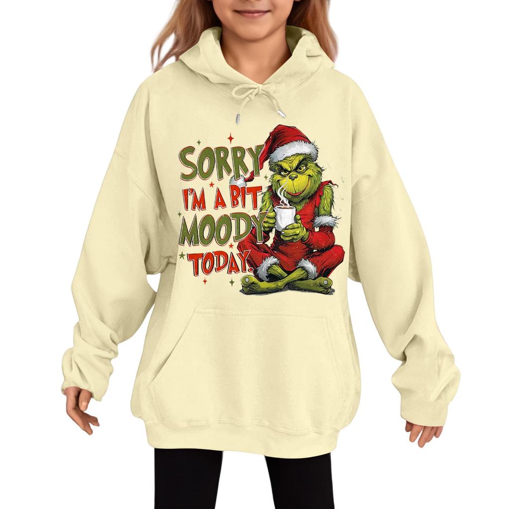 Children's Fashionable Casual Long-sleeved Loose Christmas Print Pullover Hooded Sweatshirt