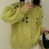 Autumn New Embroidered Flower Knitted Sweater Women Cardigan Winter Long Sleeve Vintage Women's Sweater Jacket Elegant Round Neck Knitwear Coat 25041