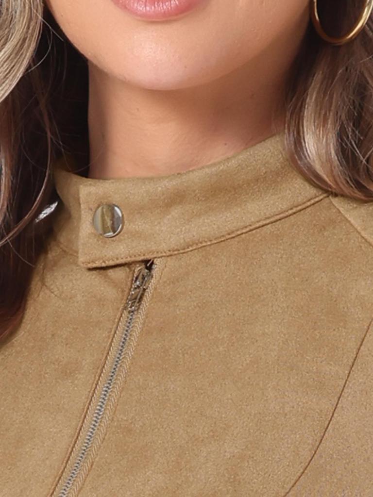 Allegra K Женское платье цвета хаки из искусственной замши с длинными рукавами, воротником-стойкой и поясом, идеально для свадеб, похорон или особых случаев, размер L