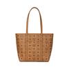 MCM Сумка-тоут Visetos Monogram цвета коньяка с золотой пластиной-логотипом и структурированным силуэтом для повседневного использования и путешествий
