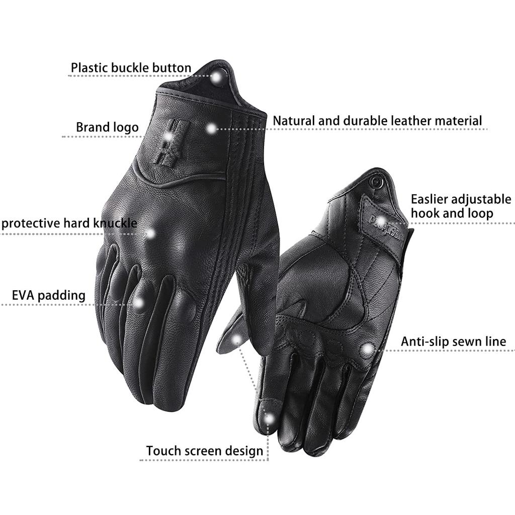 Harssidanzar Leather Motorcycle Gloves with Powersports Joint Protection Motorcycle Gloves Medium Men's Touchscreen, GM028JP, Black,