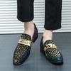 Men's Shoes Golden Nightclub Casual Shoes Slip On Fashion Loafers Mens Comfort Shoe Bright Leather Low-heeled Shoes Men