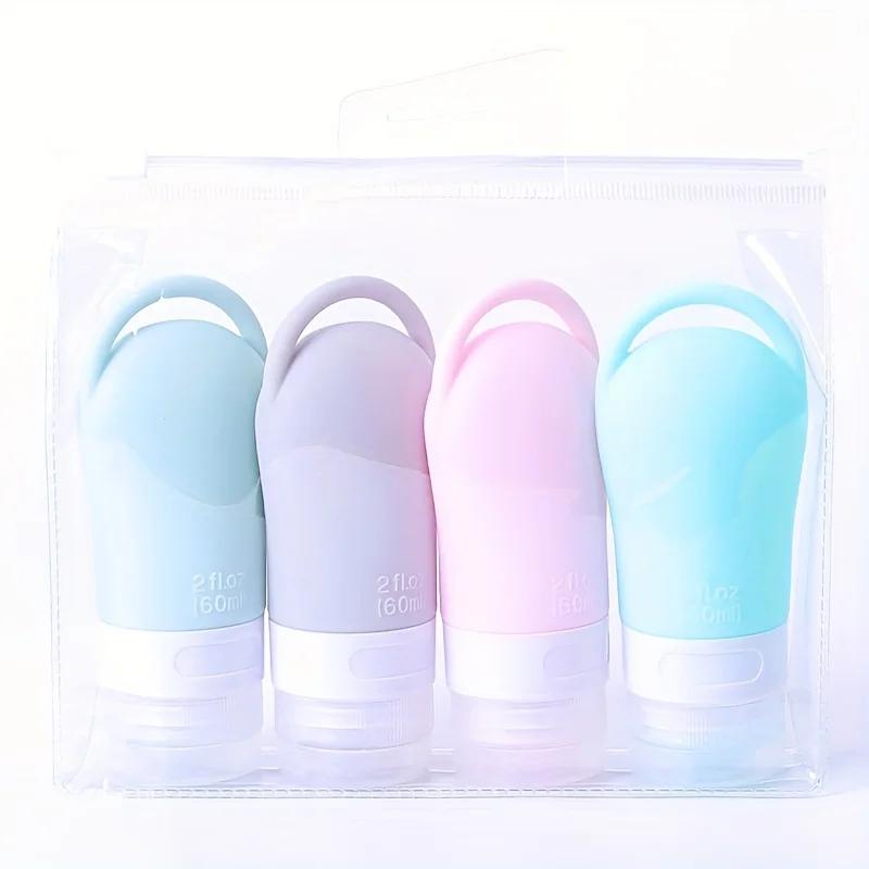 4 шт. Силиконовые дорожные бутылки, косметический дорожный раздельный набор, 60 мл, дезинфицирующее средство для рук, портативная бутылка для хранения