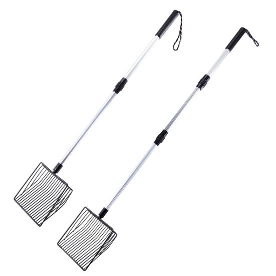 Металлический совок для кошачьего туалета, многоразовая сверхмощная лопата для просеивания со съемной регулируемой длинной ручкой для собак в курятнике