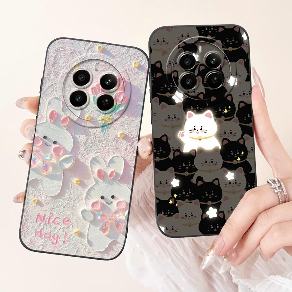 Чехол для телефона Realme 12 Pro+ 12Pro 5G Realme 12 Pro Plus 5G Элегантный Цветочный Кот Расписной Мягкий Силиконовый Однотонный Ударопрочный Чехлы