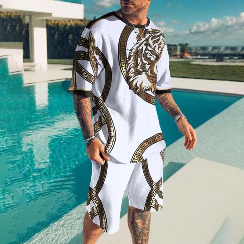 Мужская мода, новый спортивный комплект, летние повседневные освежающие шорты с 3D покерным принтом и короткими рукавами, топ большого размера в стиле Y2K