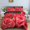 Rose Duvet Cover Set 3D Print Red Flower Comforter Cover Romantic Theme Love Element for Girls Women Kid Polyester Bedding Set