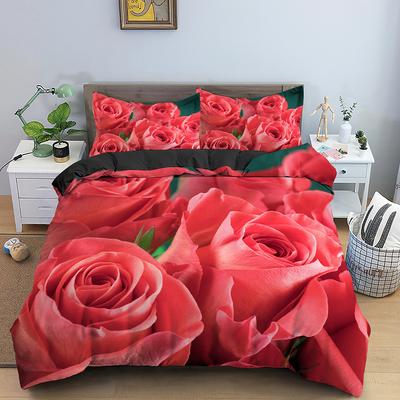 Комплект постельного белья с розами, 3D-принт, красный цветок, романтический мотив, элемент любви для девочек, женщин и детей, комплект постельного белья из полиэстера