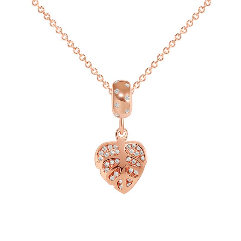 Design Diamond-Encrusted Leaf Pendant Necklace, A Simple And High-End Double-Layer Leaf Necklace