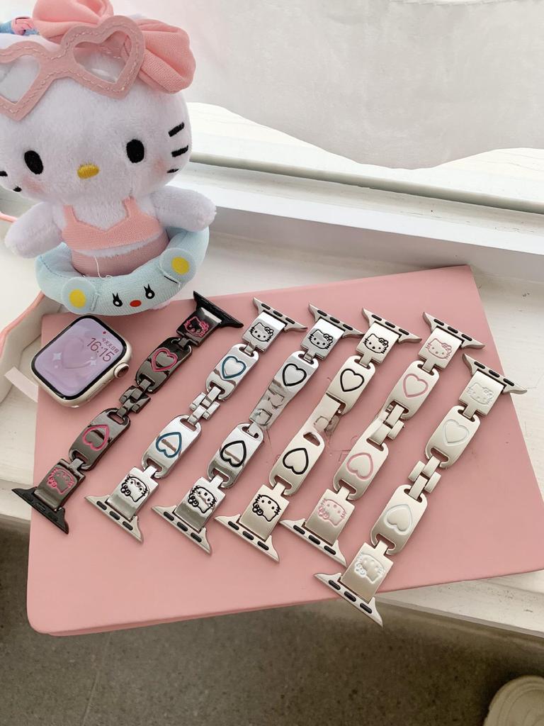Тонкий металлический ремешок с граффити Hello Kitty 'Love' для Apple Watch 8 - Женский iWatch976