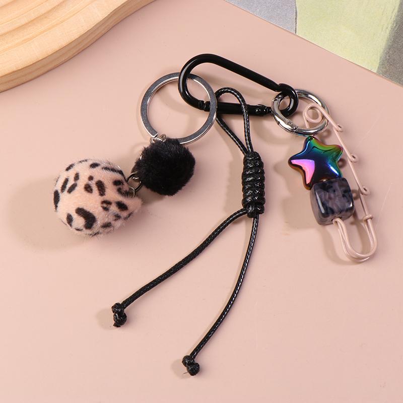 Creative Leopard Print Fur Ball Pin Keychain Knot Simple Braiding Rope Knot For Girls Bag Pendant Hanging Decoration