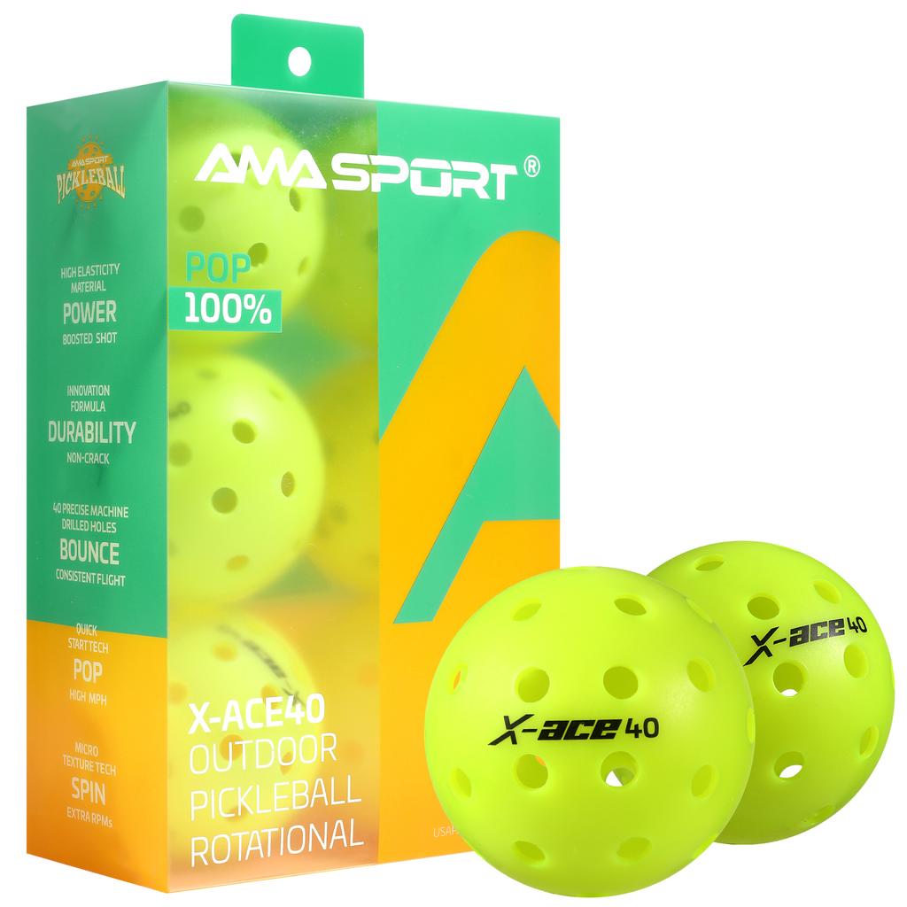Мячи для пиклбола AMASPORT X-ACE40 Профессиональные Официальные Мячи для Пиклбола с Высоким Отскоком и Высокой Видимостью для Игр на Открытом Воздухе