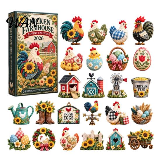 Animal Theme Party Supplies 2026 Advent Calendar, 24-Day Acrylic 2D Ornament Set with Educational Christmas Gift Cute Figures, Tree Hanging Decor, for