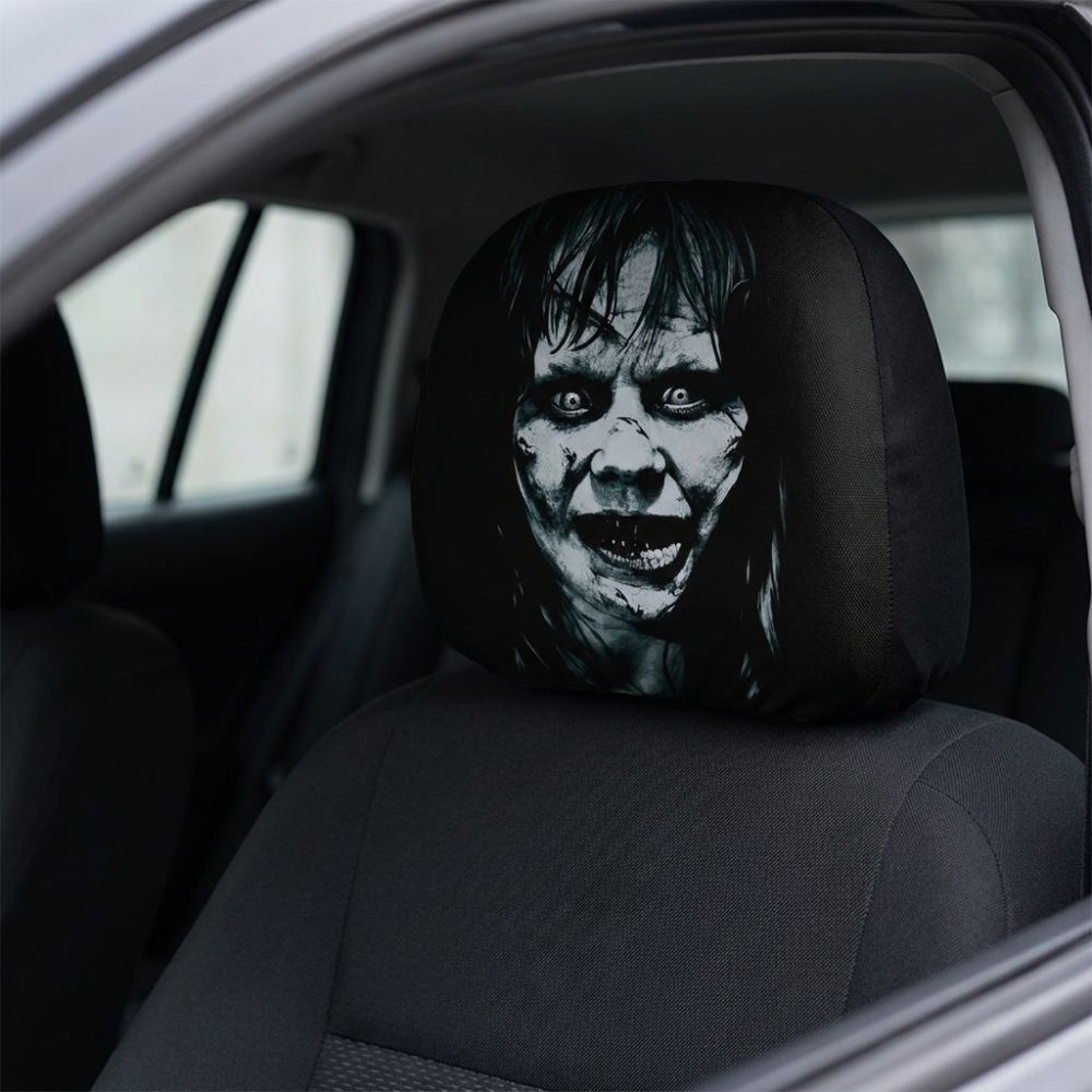 2Pcs Elastic Car Scary Face Headrest Sleeve Breathable Creepy Ghost Car Seat Wrap Halloween
