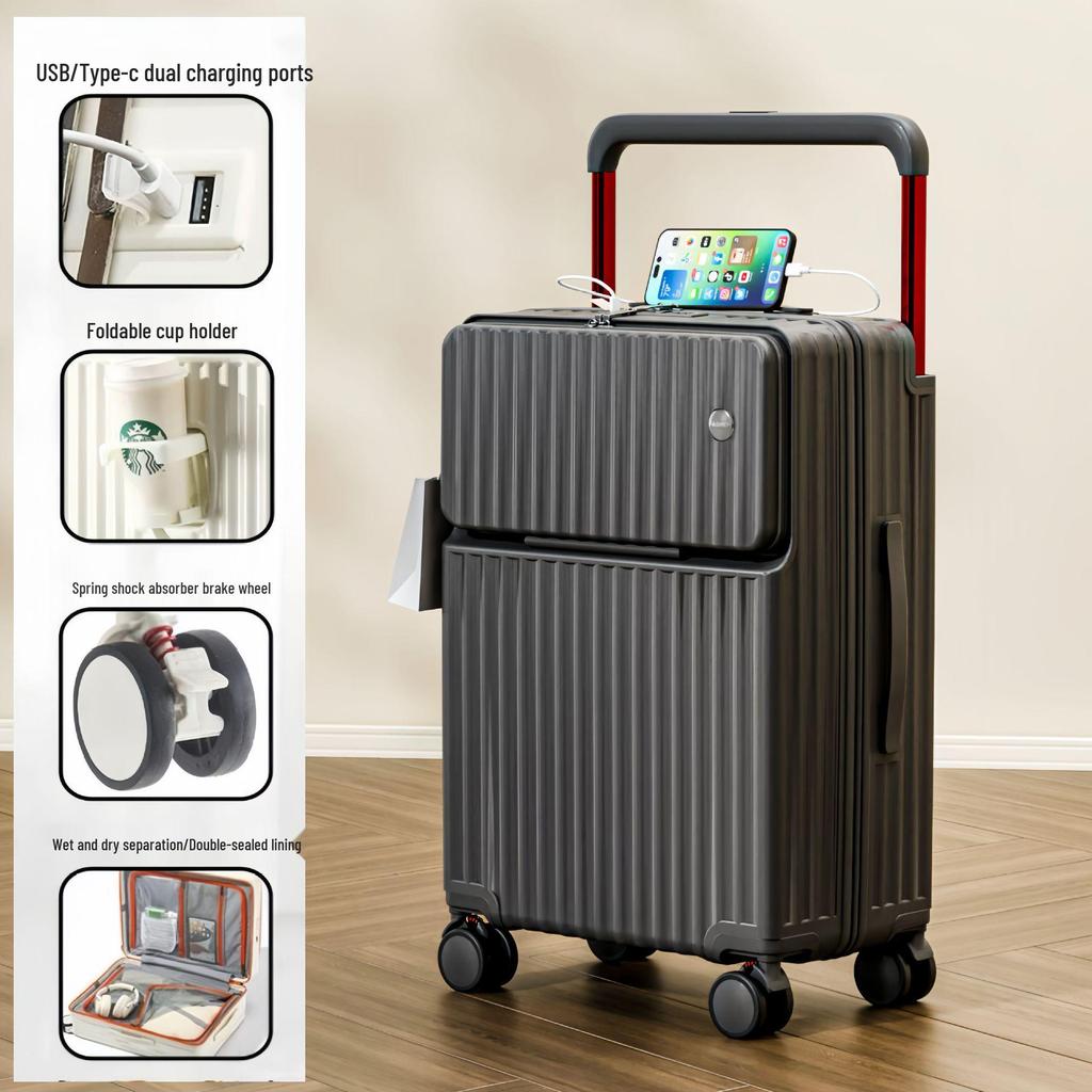 2025 Широкая выдвижная ручка Открывающийся спереди 20-дюймовый чемодан и 26-дюймовая настраиваемая тележка на универсальных колесах