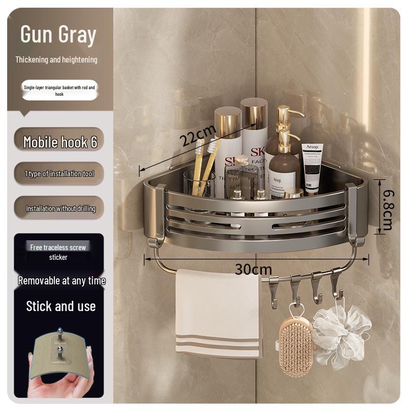 Gunmetal Punch-Free Space Aluminum Corner Bathroom Shelf